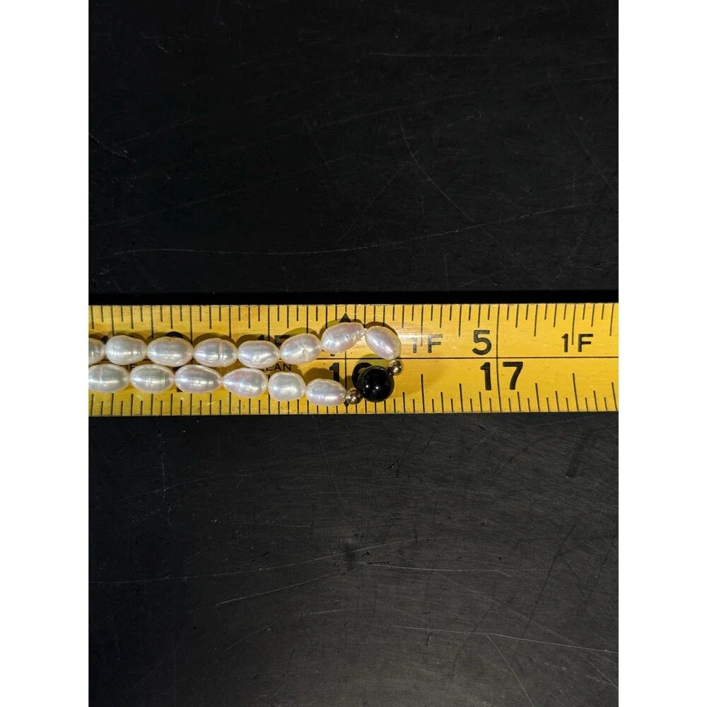 14K Gold Freshwater Pearl Onyx Endless Necklace 33 Inch 28.5g